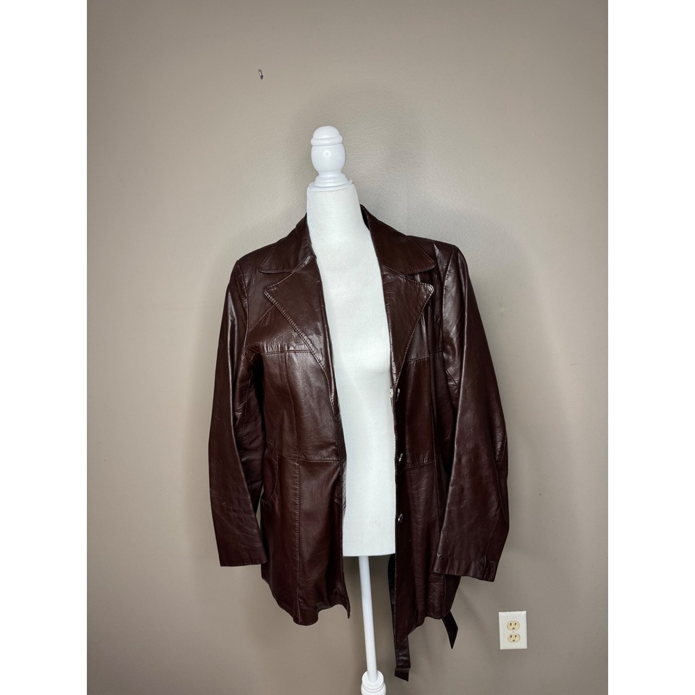 Vintage 70s Style by Martini Brown Nappa Leather Safari Belted Sherpa Jacket 16
